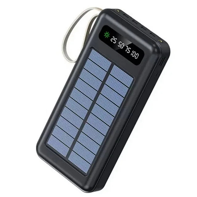 Powerbank Solar 12000/20000mAh con 5 Salidas, Linterna y Cables Integrados — Compatible con Todo Smartphone