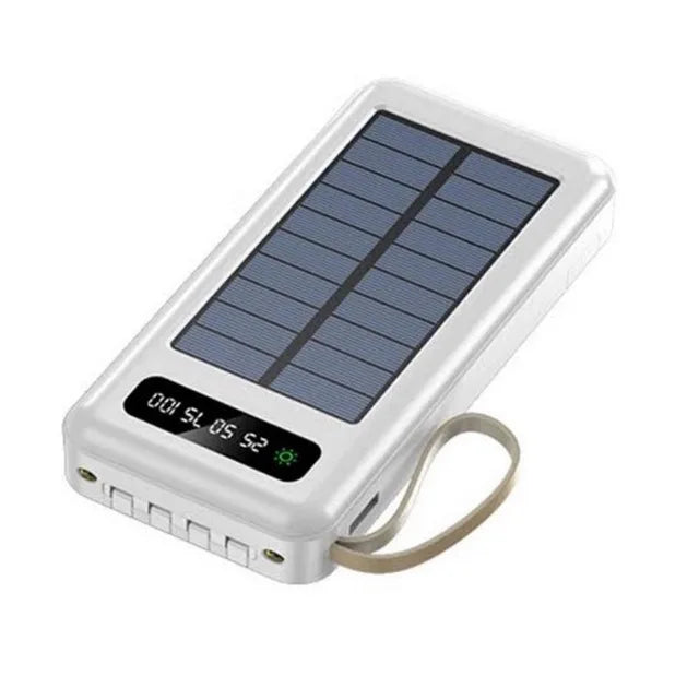 Powerbank Solar 12000/20000mAh con 5 Salidas, Linterna y Cables Integrados — Compatible con Todo Smartphone