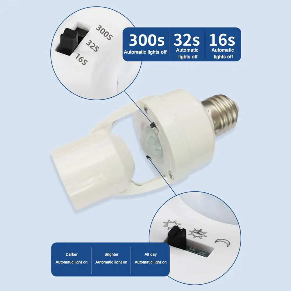 Adaptador de Casquillo E26 con Sensor de Movimiento — Encendido Automático para Garaje y Trastero