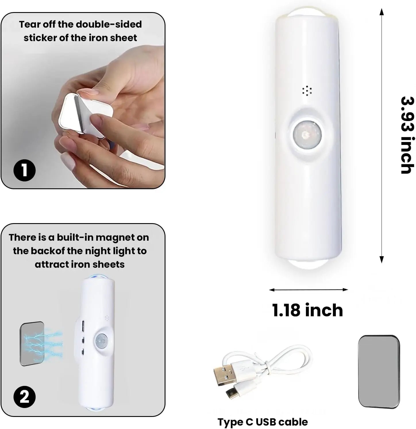 Luz Nocturna LED 7 Colores con Sensor de Movimiento — Doble Cabezal Inalámbrica y Magnética