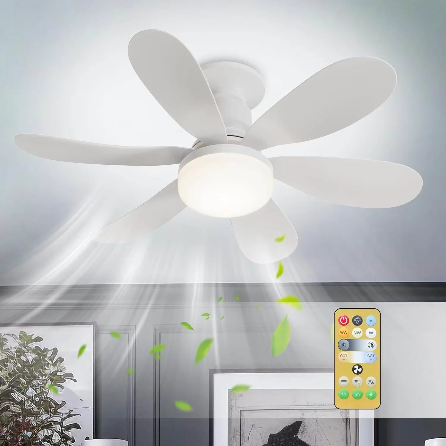Ventilador de Techo con Luz LED 40W E27 y Mando a Distancia — Regulable para Salón y Dormitorio