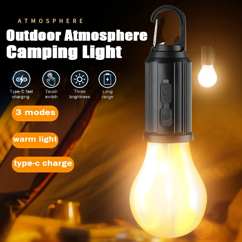 Linterna LED de Camping Recargable USB-C 100LM — 3 Modos y Resistente al Agua con Gancho