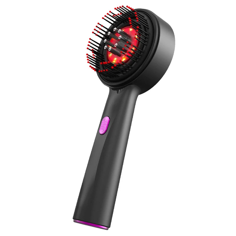 Peine masajeador eléctrico con vibración y luz LED roja - vista lateral