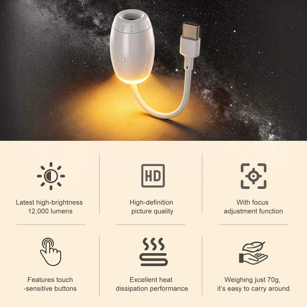 Proyector de Galaxia Mini 2 en 1 — Luz Nocturna y Atmósfera Estelar para Dormitorio y Coche