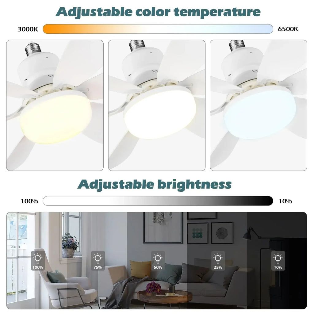Ventilador de Techo con Luz LED 40W E27 y Mando a Distancia — Regulable para Salón y Dormitorio