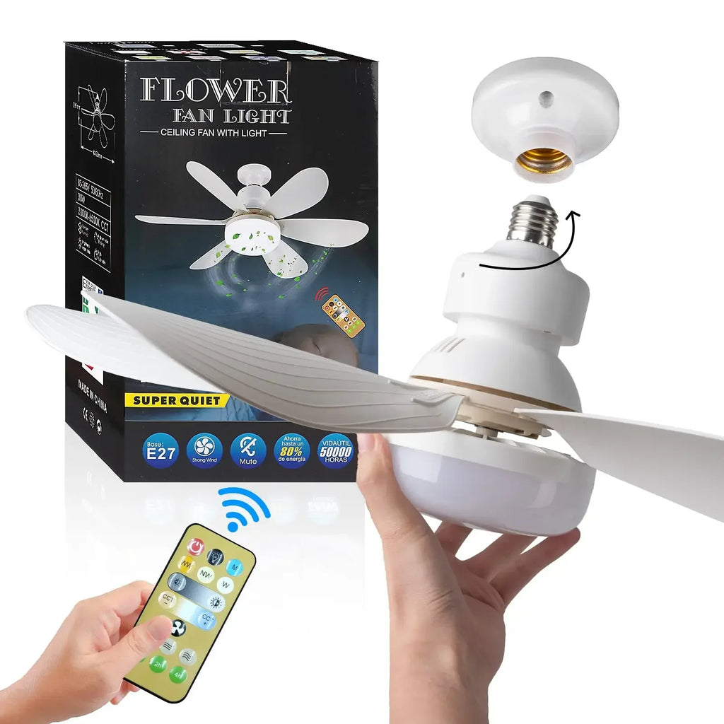 Ventilador de Techo con Luz LED 40W E27 y Mando a Distancia — Regulable para Salón y Dormitorio