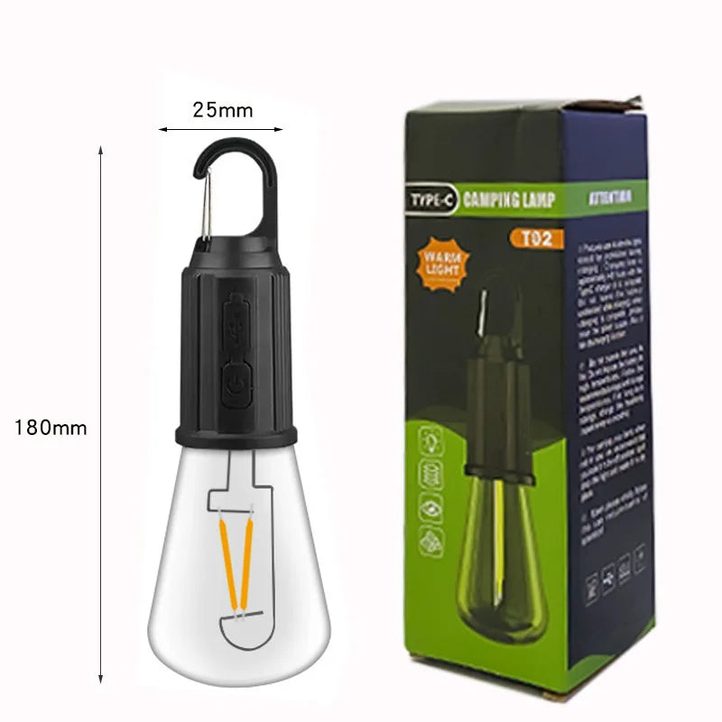 Linterna LED de Camping Recargable USB-C 100LM — 3 Modos y Resistente al Agua con Gancho