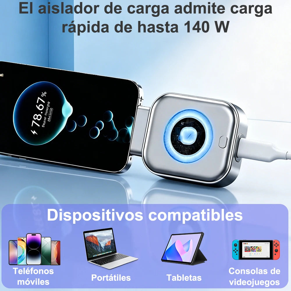 Adaptador de Carga Inteligente USB-C 140W con Corte Automático y Protección contra Sobrecargas