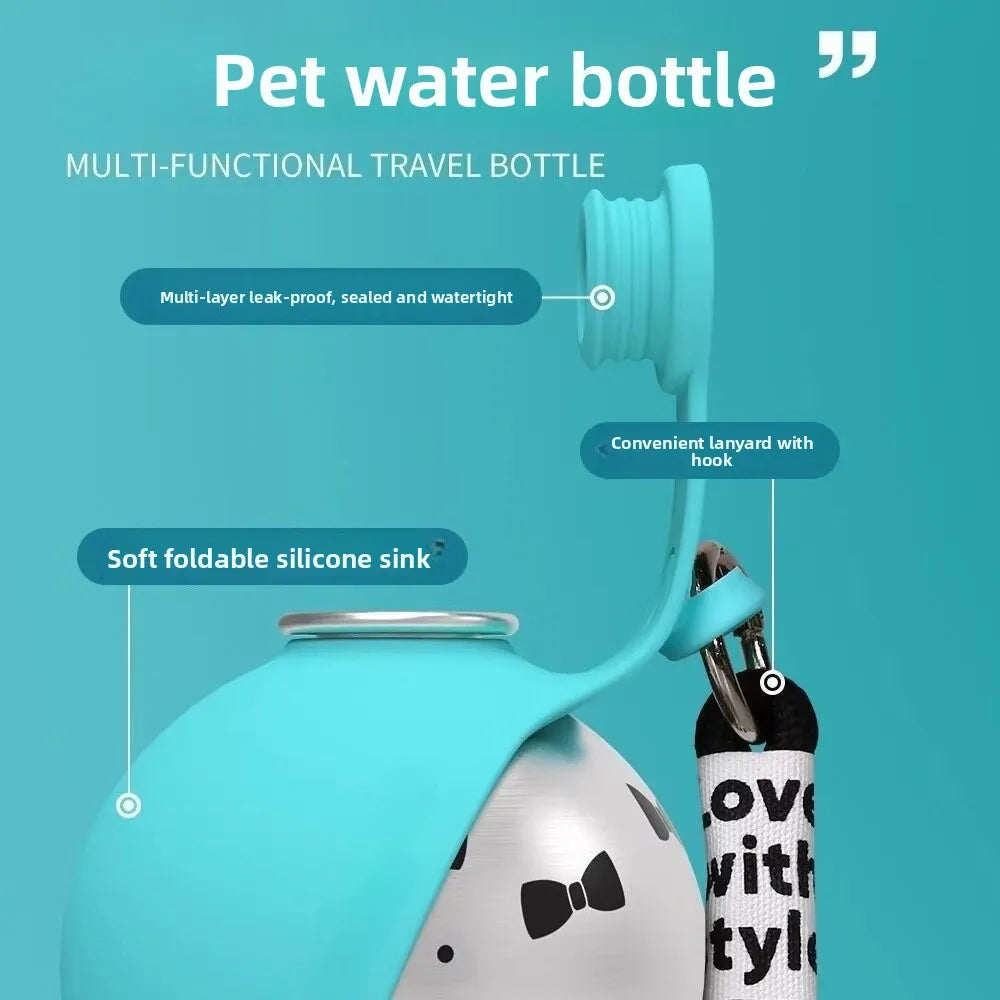 Bebedero Portátil 2 en 1 para Perros 285ml — Acero Inoxidable Antigoteo para Viajes y Paseos
