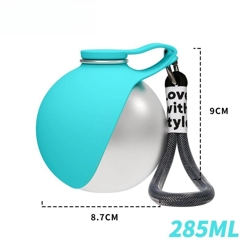 Bebedero Portátil 2 en 1 para Perros 285ml — Acero Inoxidable Antigoteo para Viajes y Paseos