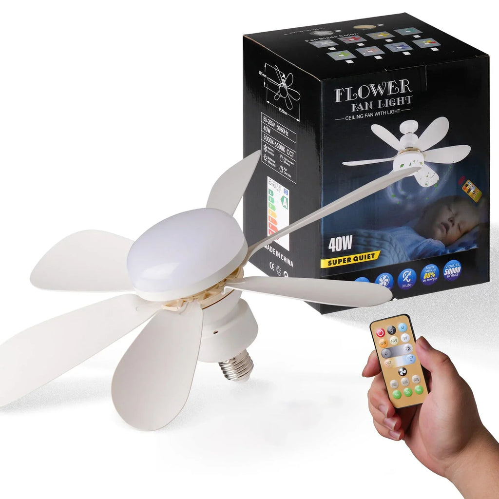 Ventilador de Techo con Luz LED 40W E27 y Mando a Distancia — Regulable para Salón y Dormitorio