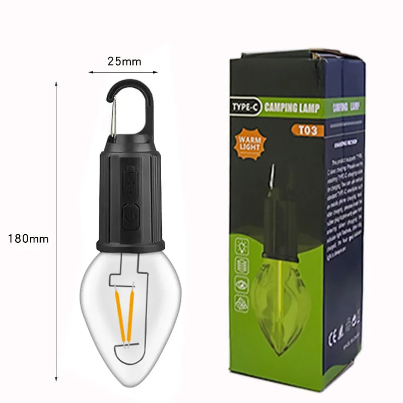 Linterna LED de Camping Recargable USB-C 100LM — 3 Modos y Resistente al Agua con Gancho
