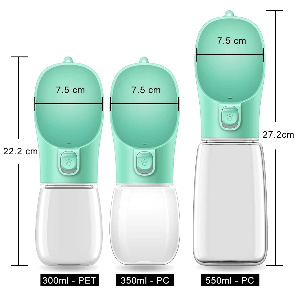 Botella Bebedero Portátil Antigoteo para Perros — 300/350/550ml para Paseos y Viajes