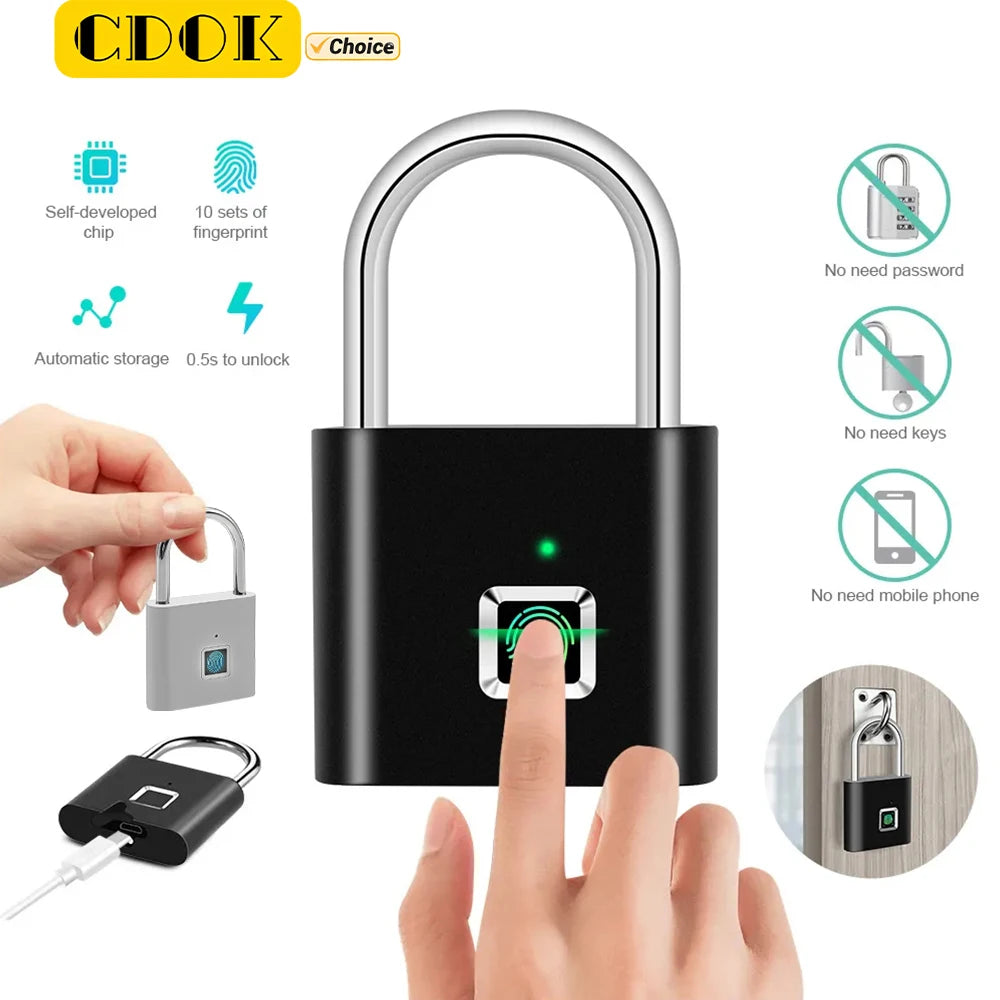 Candado Inteligente de Huella Dactilar CDOK P2 — Recargable, Impermeable y sin Llaves